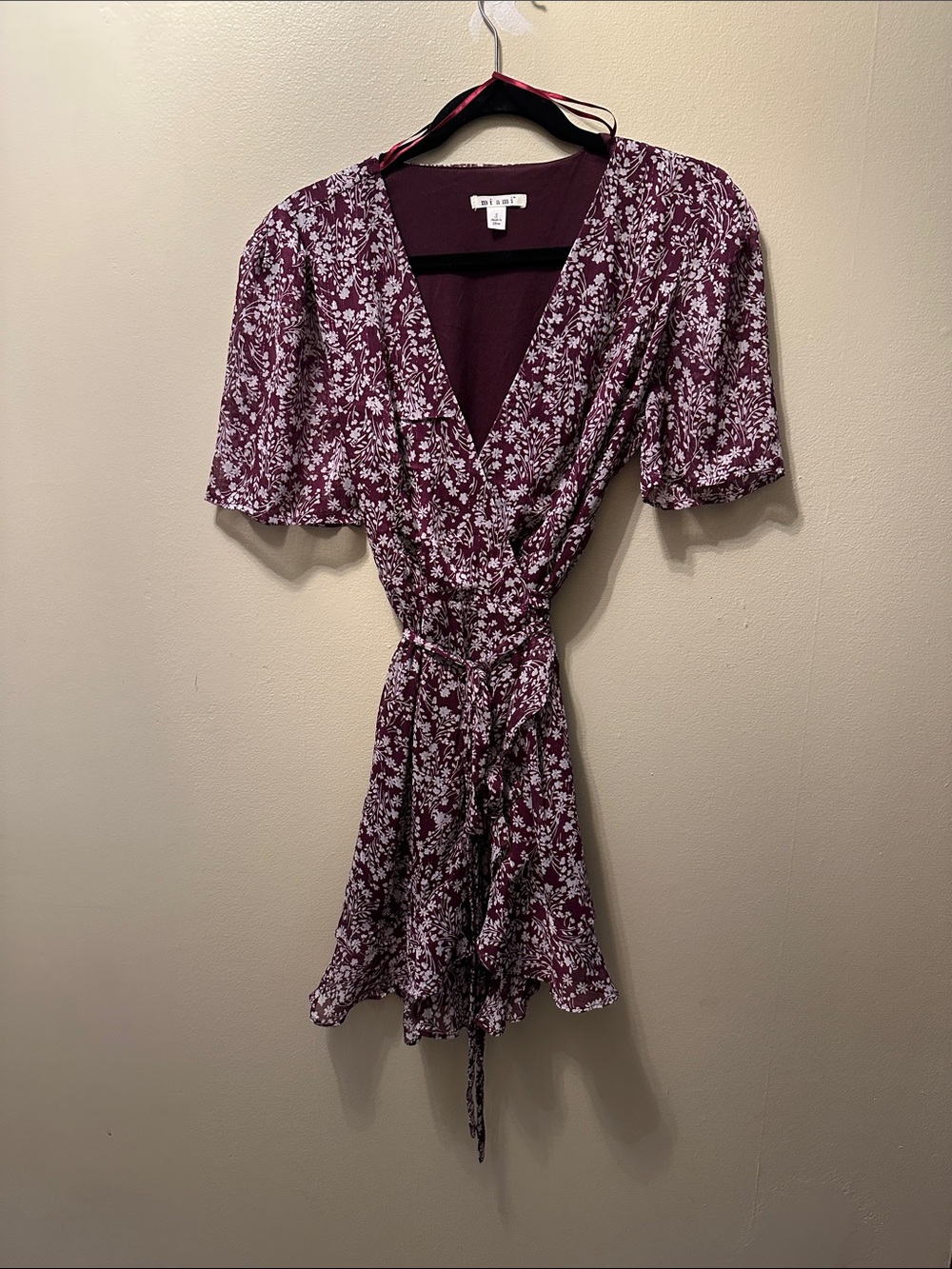 miami Burgundy Floral Mini Wrap Dress